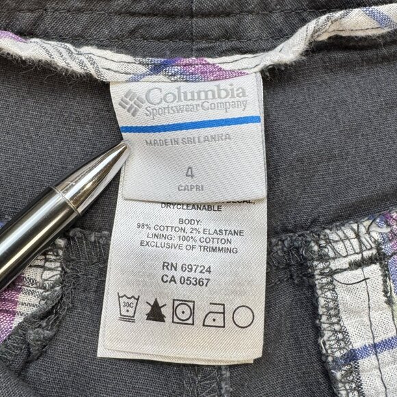 Columbia Womens Gray Cargo Capri Pants Size 4 Pockets Belted Double Button Waist - Picture 9 of 15